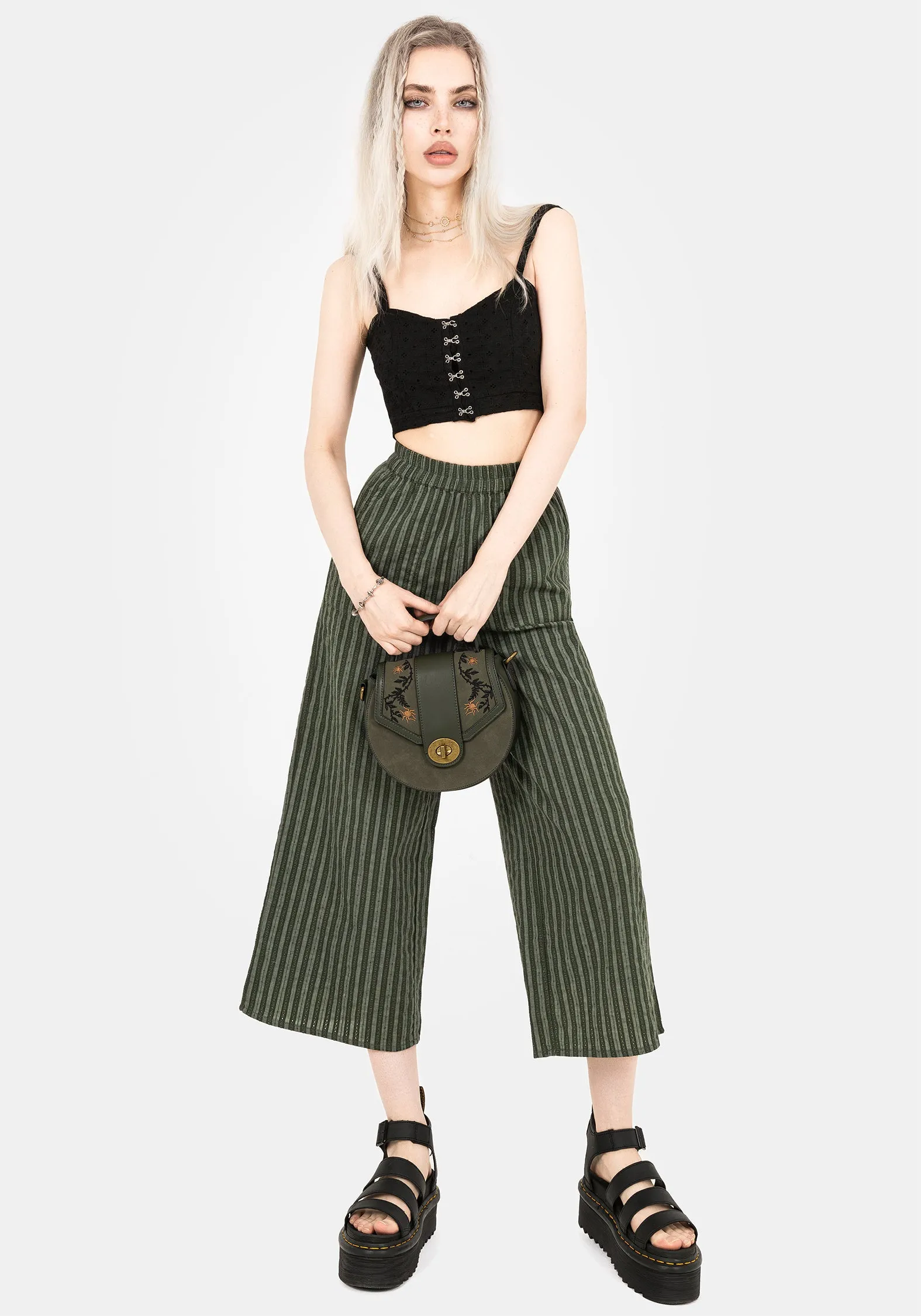Back pockets Memorantia Wide Leg Culottes - Green