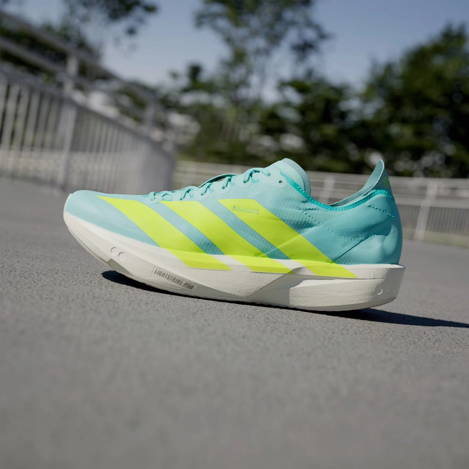 Men's Adizero Takumi Sen 11 Running Shoes Flash Aqua / Zero Metalic / Mint Ton running in school races shoes Flex Performance