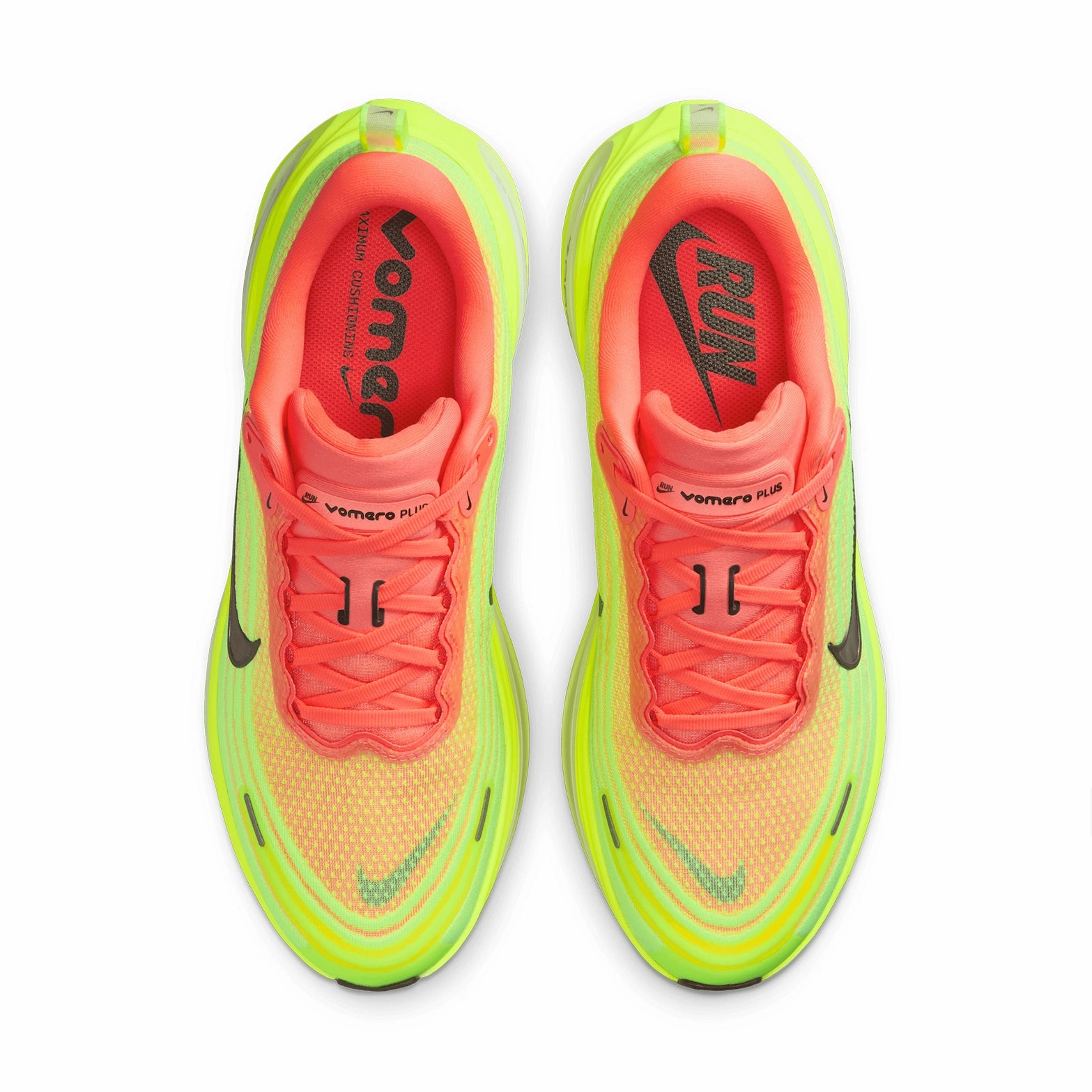 Men's Air Zoom Vomero Plus Running Shoes Bright Mango / Volt / Barely Volt / Metallic Dark Grey Compression Molded Heel