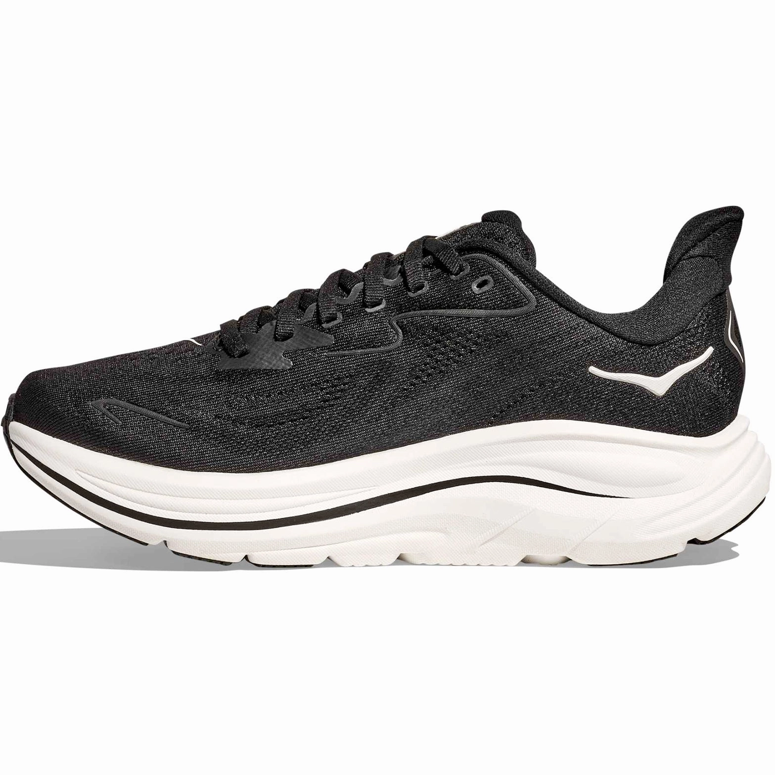 Men's Clifton 10 Wide Fit Running Shoes Black / White Vertical Flex Notches