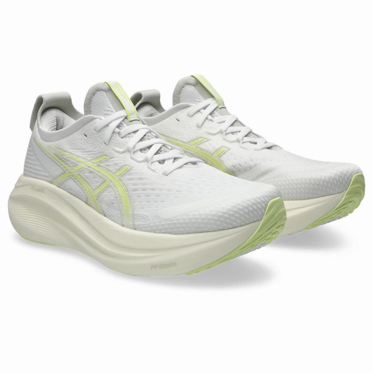 running in a zip line area shoes PullTabs Men's Gel-Nimbus 27 Running Shoes White / Huddle Yellow