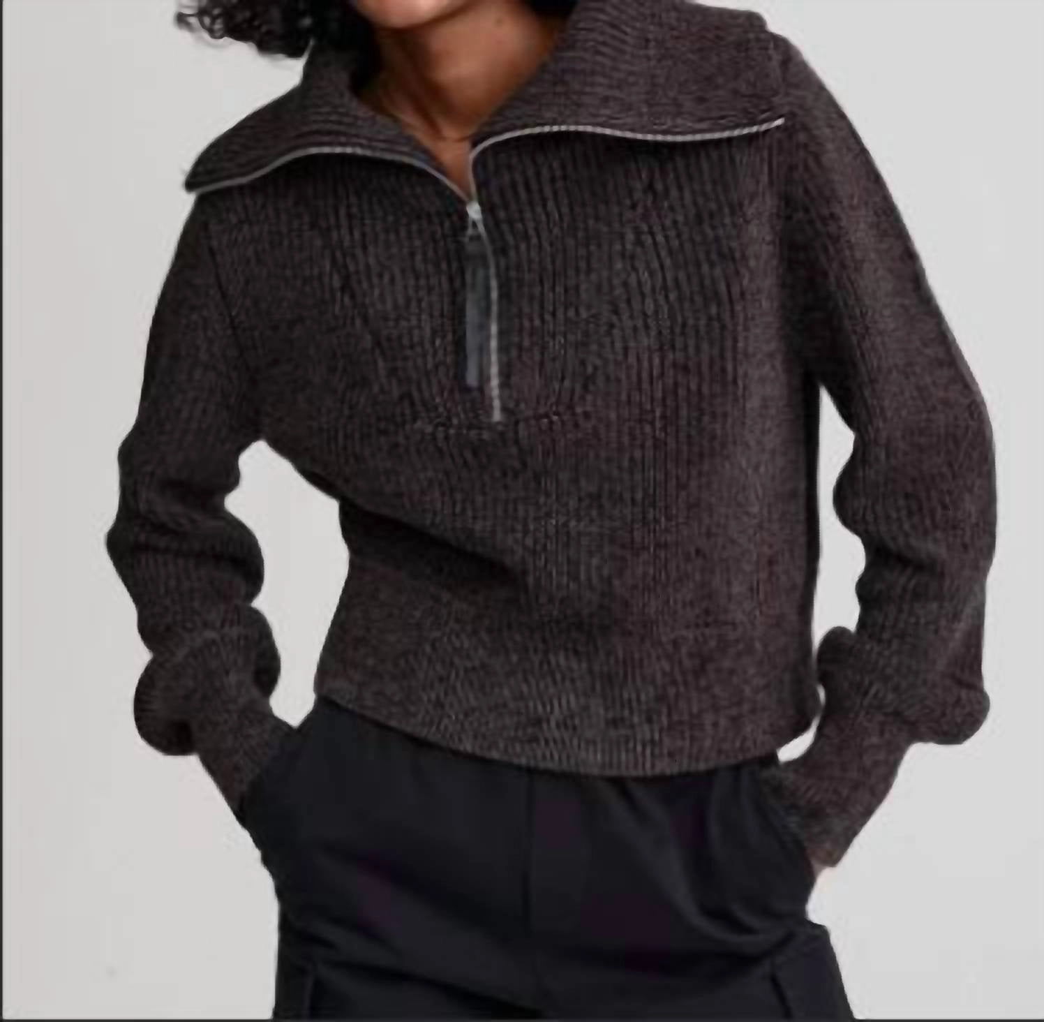 Comfort Piece Low carbon footprint Mentone Half-Zip Knit Pullover In Black Speckle