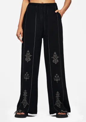 Merrymount Embroidered Wide Leg Trouser Sleek Waist