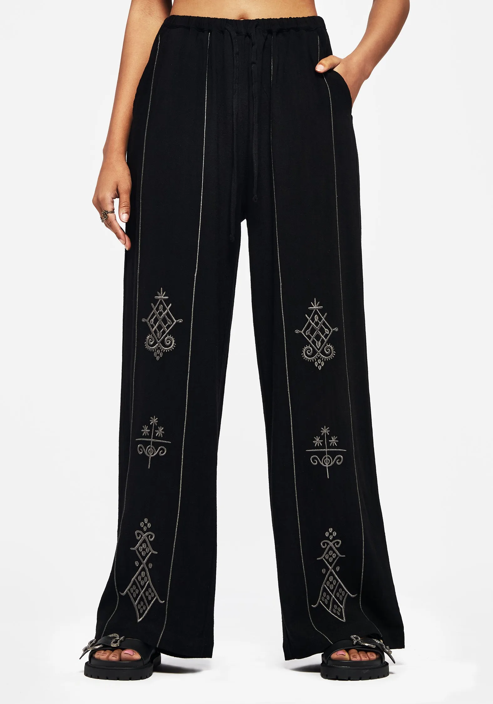 Merrymount Embroidered Wide Leg Trouser Sleek Waist