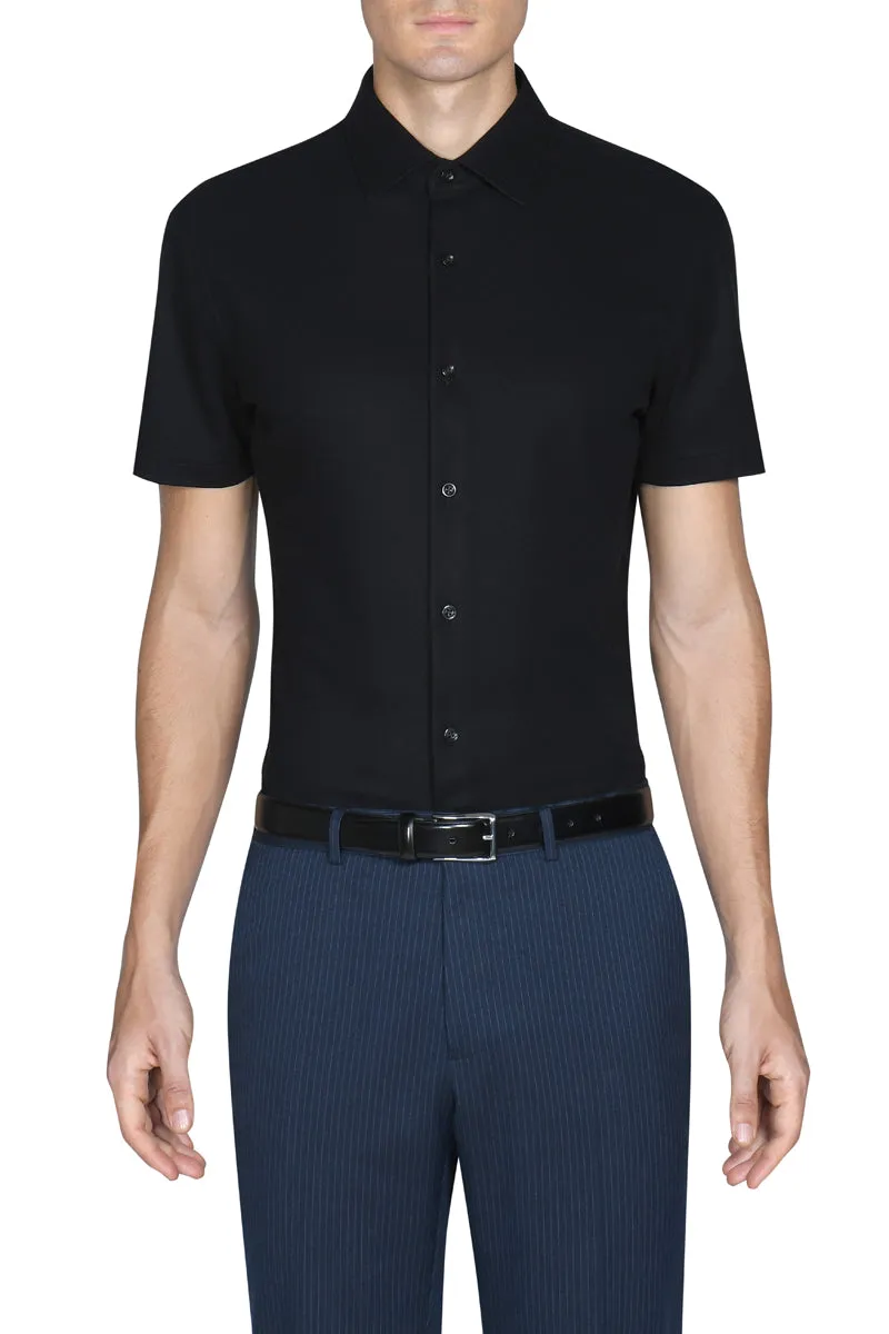 Exclusive Collection Knit Short Sleeve Smart Shirt | Black BKFD01