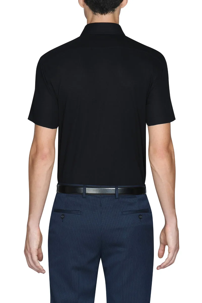 Knit Short Sleeve Smart Shirt | Black BKFD01 Thermal Regulation Fabric Custom Fit