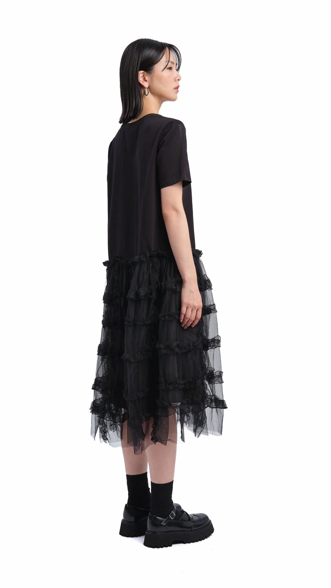 Drawstring-Waist Mesh Layered Dress
