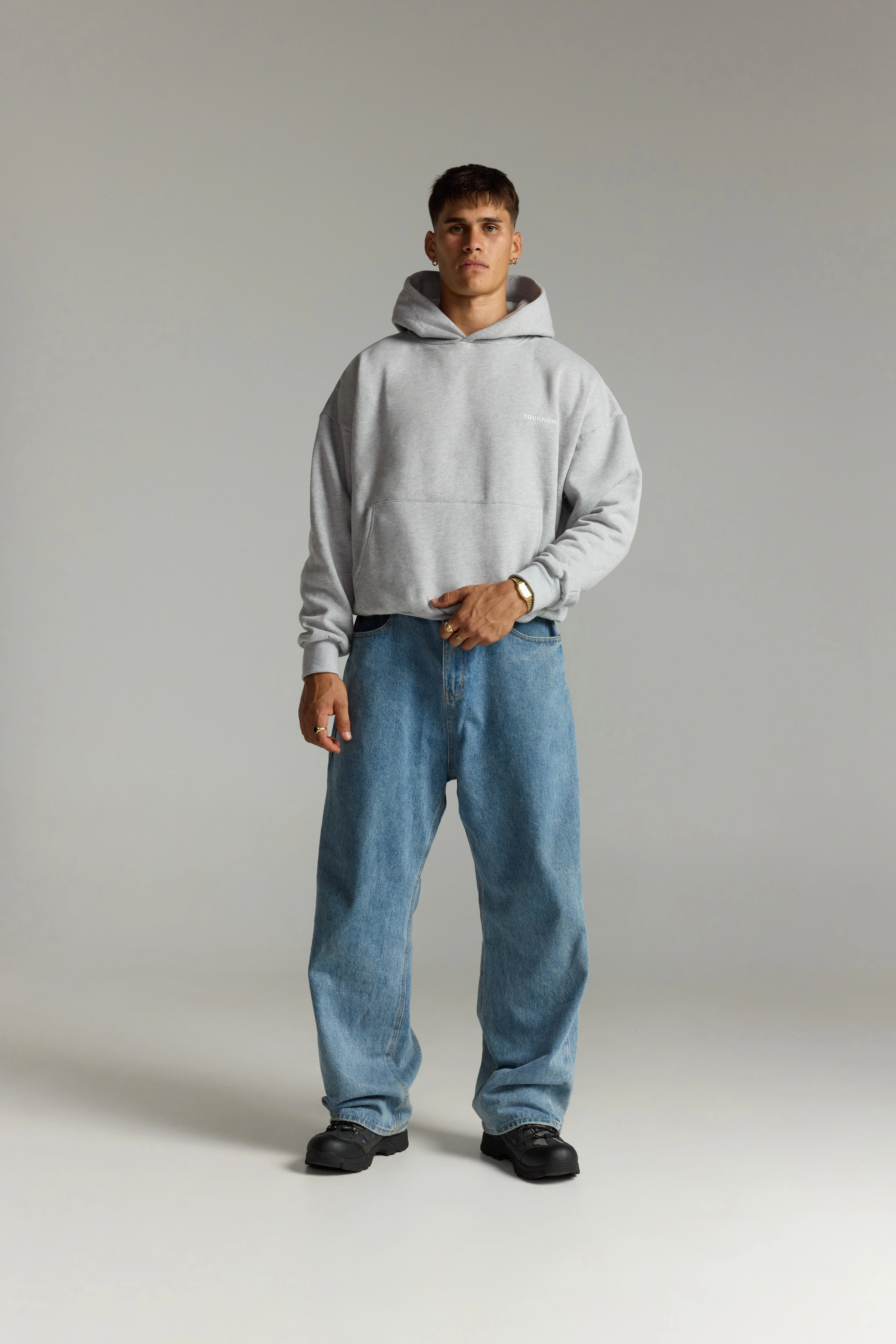 Brushed Fleece Interior Core Box Hoodie | Heather Grey