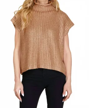 Metallic Sweater Top In Gold Snuggle Ready Warm Wear