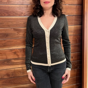 Metallic Knit Cardigan In Black/gold Snuggle Style
