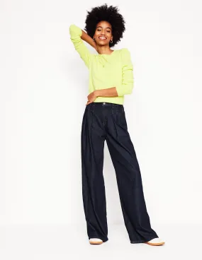 Mid Rise Fluid Denim Trousers-Indigo Rinse Full Motion