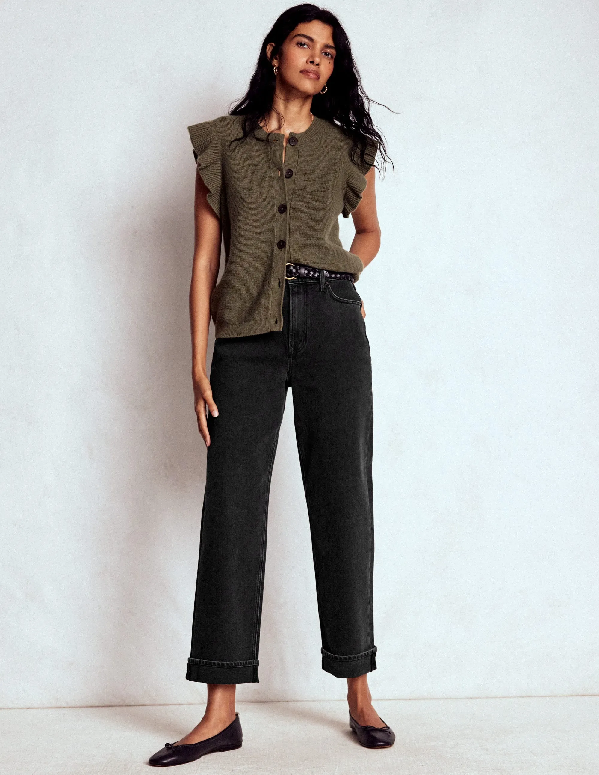 Mid Rise Stretch Jeans-Washed Black Flexible Gusset