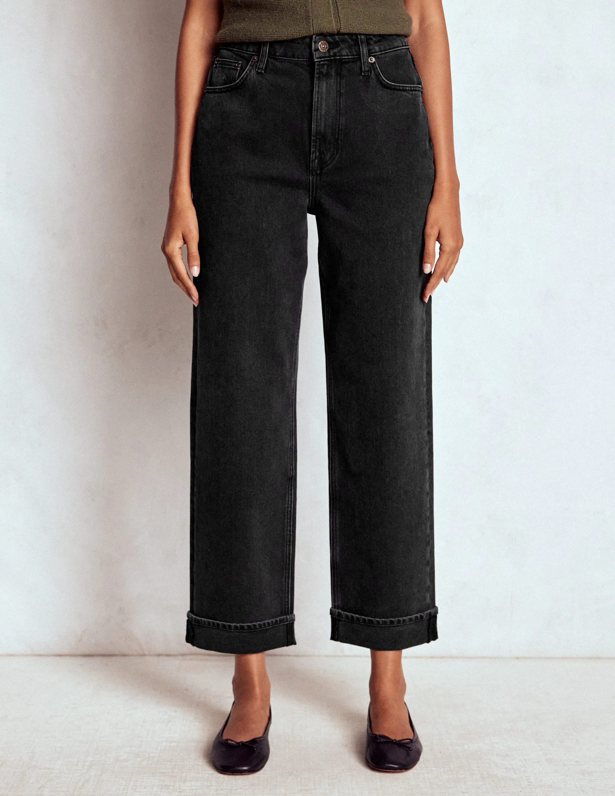 Utility Style Mid Rise Stretch Jeans-Washed Black