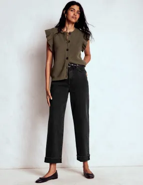 Mid Rise Stretch Jeans-Washed Black Flexible Gusset