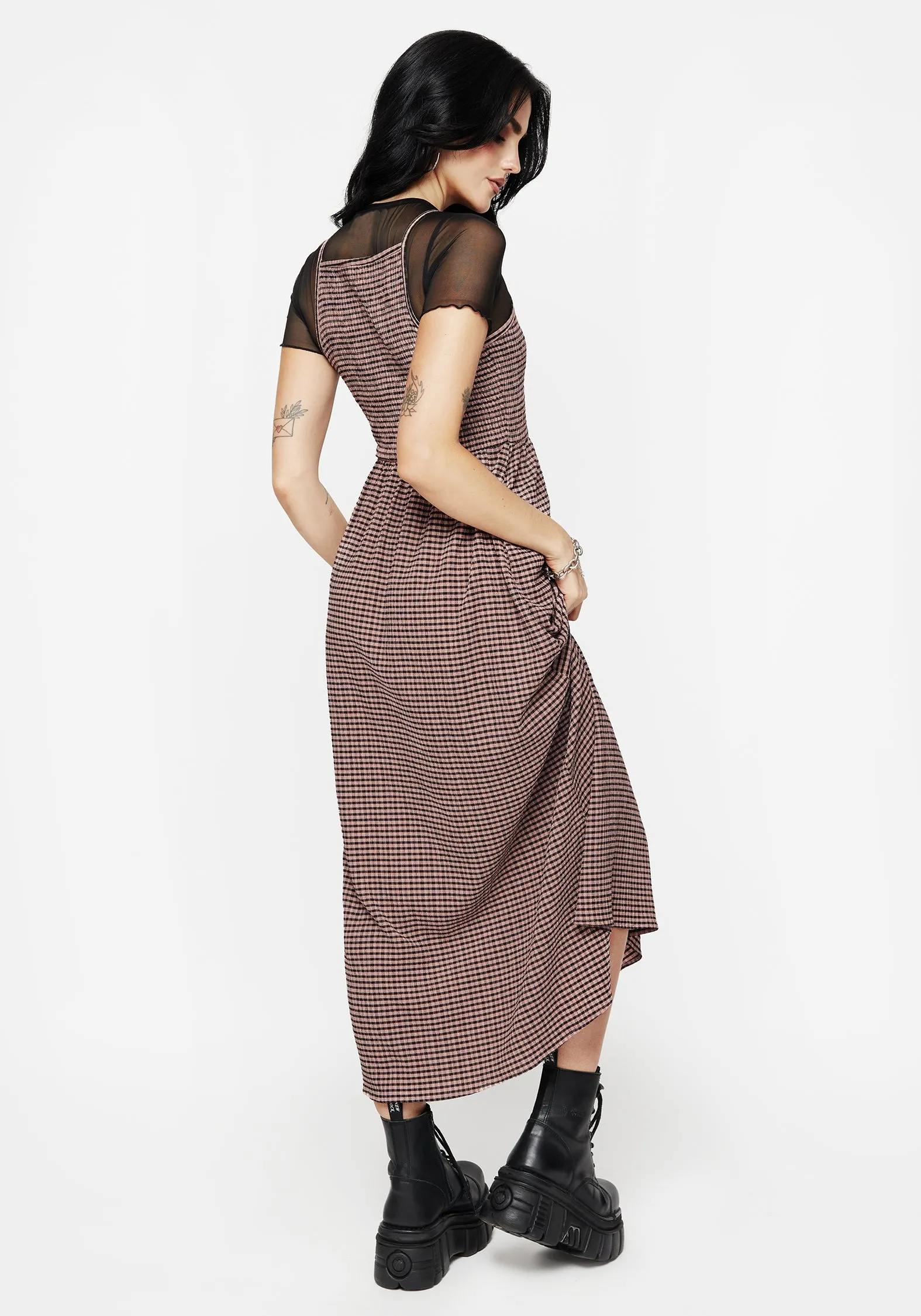 Midora Crinkle Check Racerback Midaxi Dress All-Day Wear