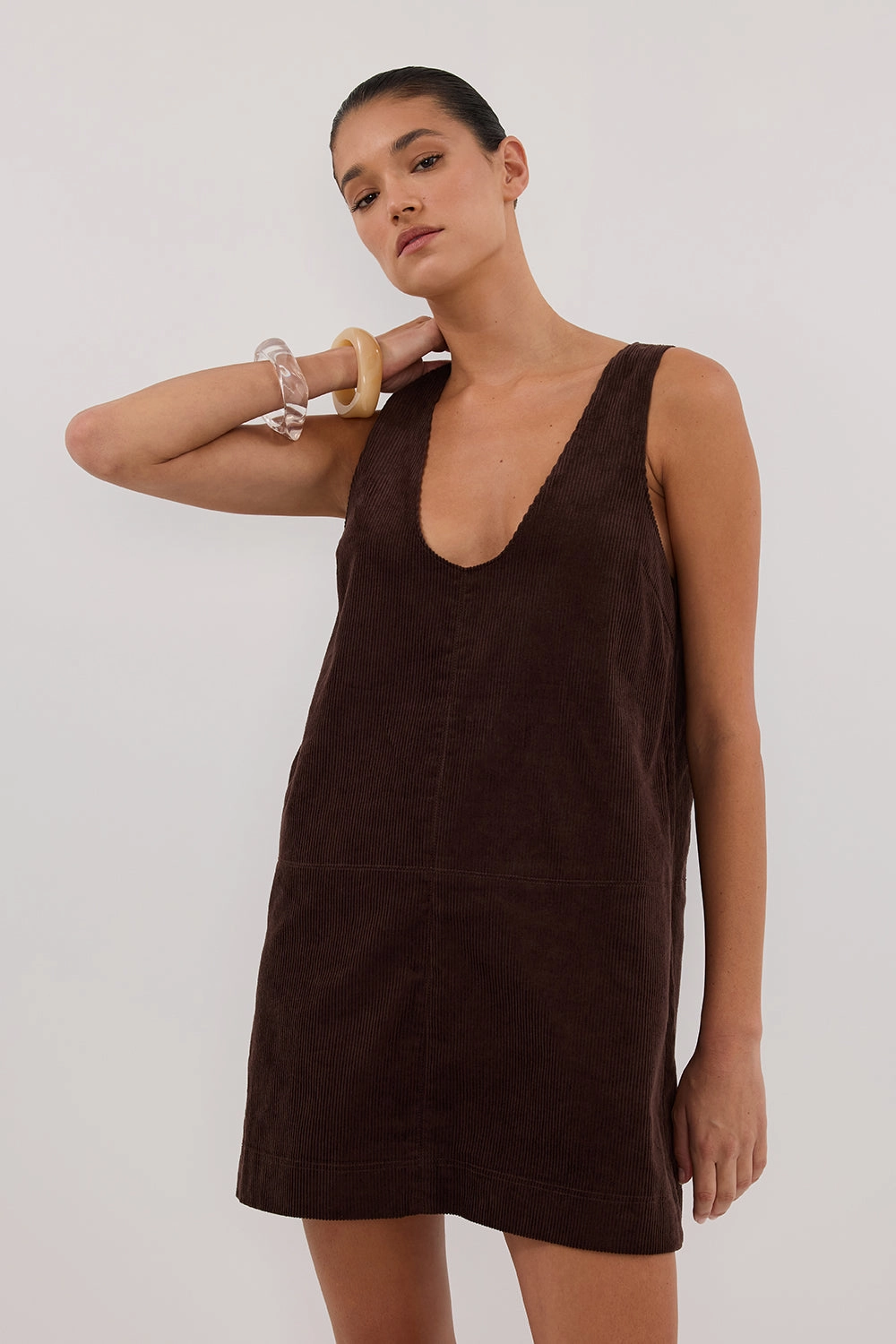 Smooth Mood Cozy Layering MILA CHOC COTTON CORDUROY MINI DRESS