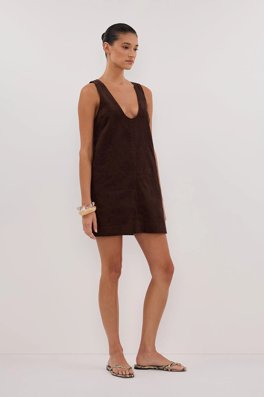 Statement-Print Fresh Stitch MILA CHOC COTTON CORDUROY MINI DRESS