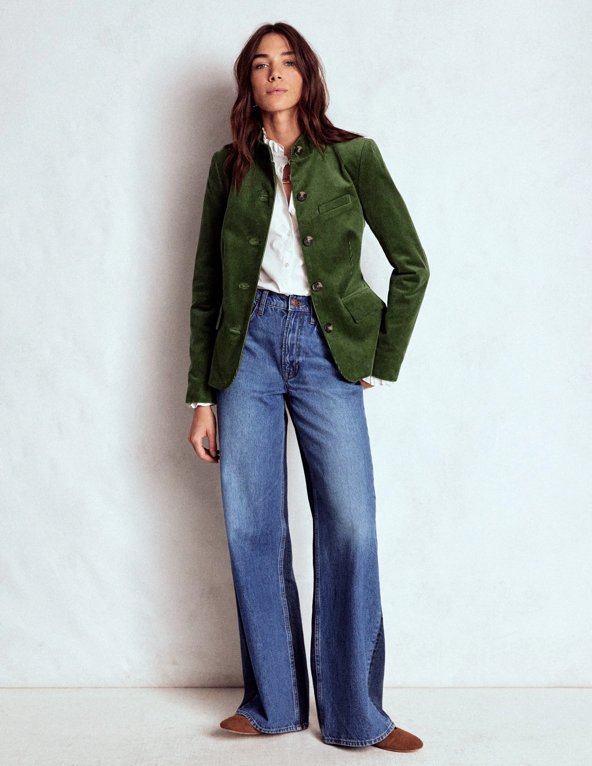 Fleece Lined Military Cord Jacket-Fern