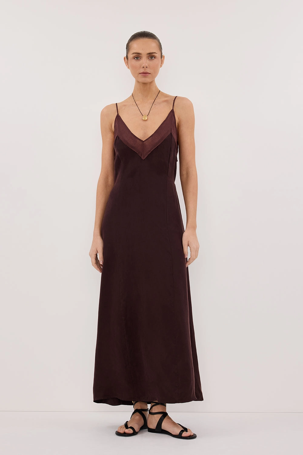 Cool Look MILLIE WALNUT CUPRO SLEEVELESS MIDI DRESS
