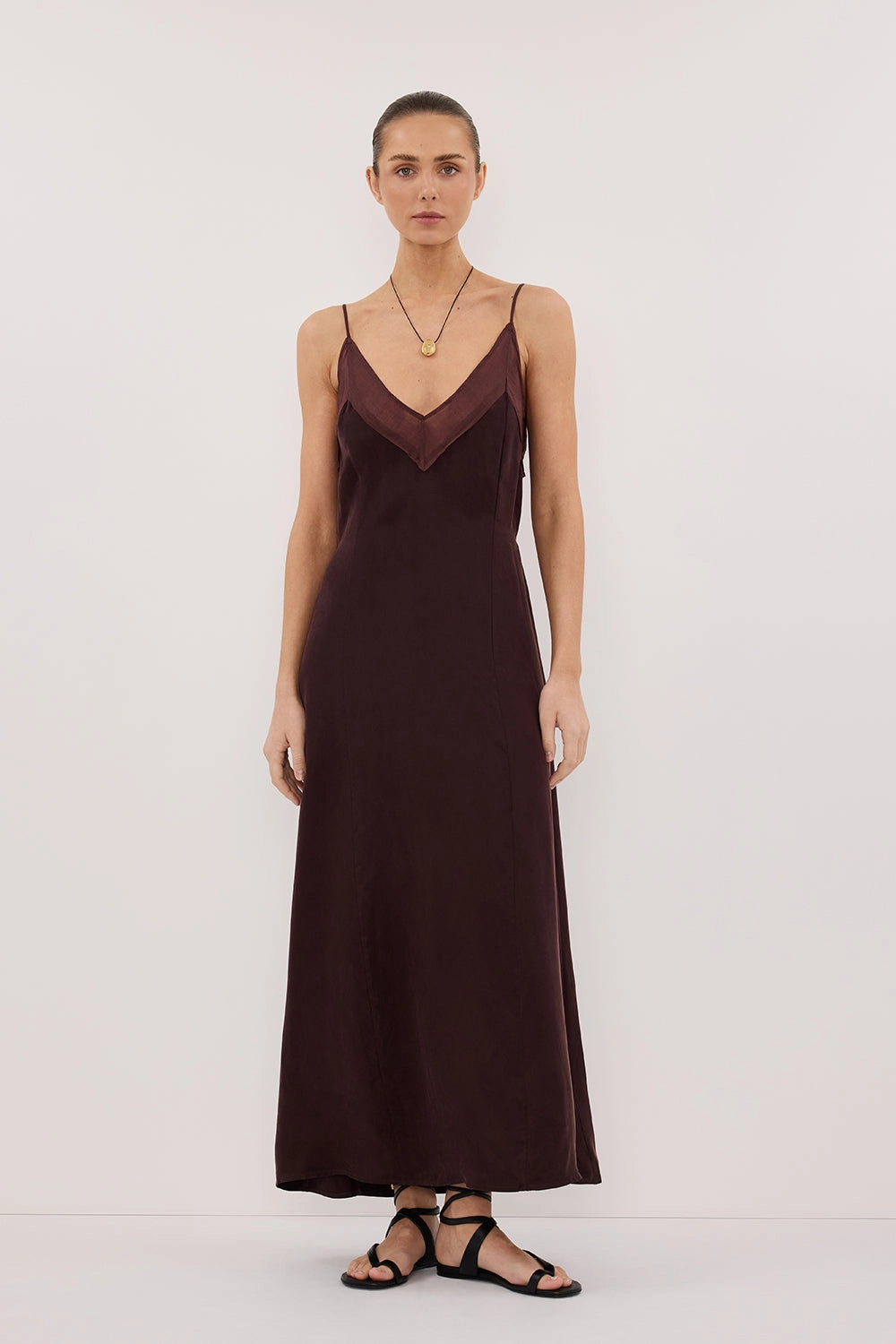 Hidden Zipper MILLIE WALNUT CUPRO SLEEVELESS MIDI DRESS