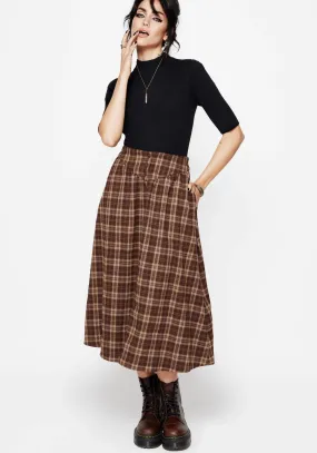 Visual Outfit Milo Check Button Down Front Split Midi Skirt