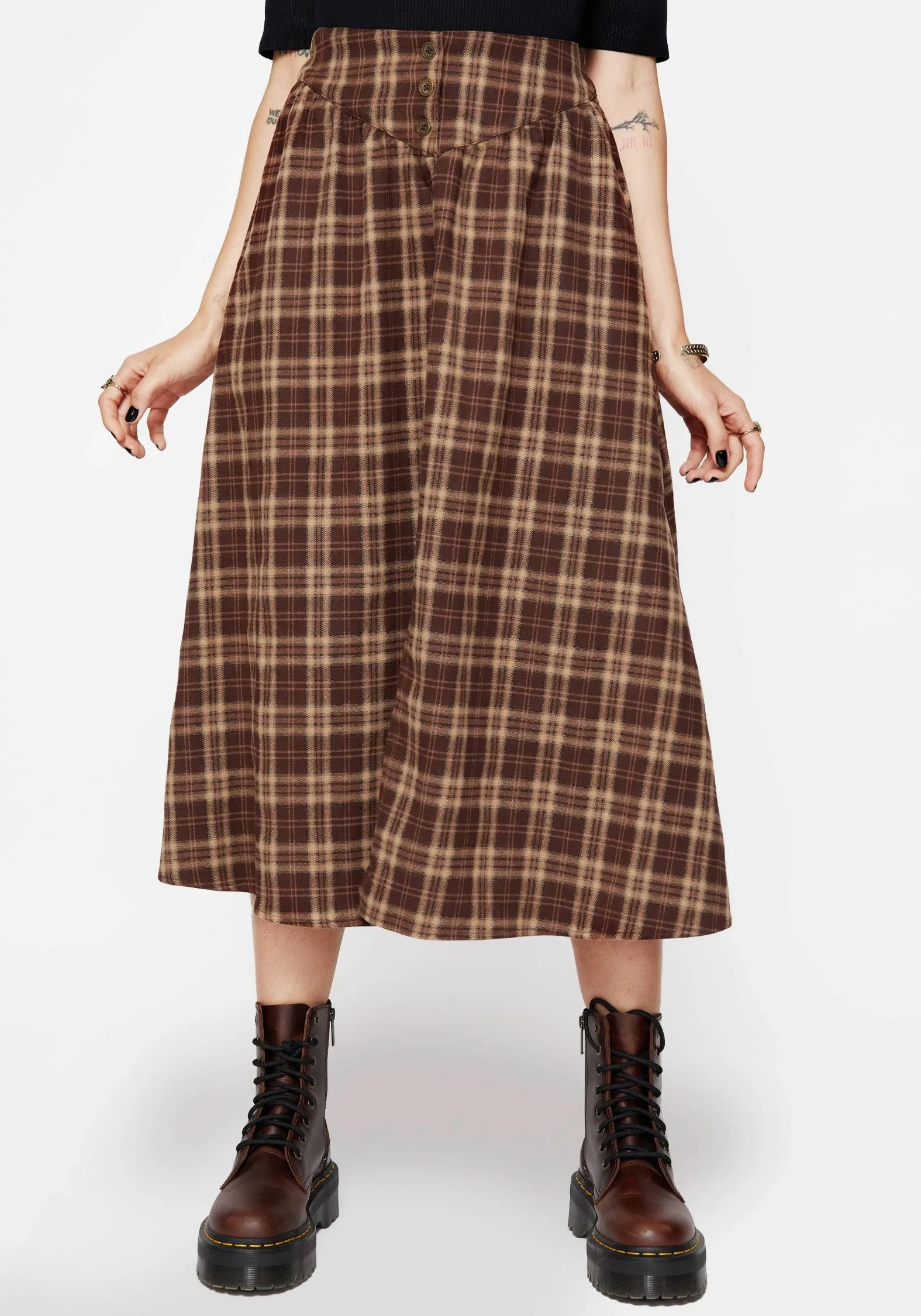 Sleek Appeal Milo Check Button Down Front Split Midi Skirt