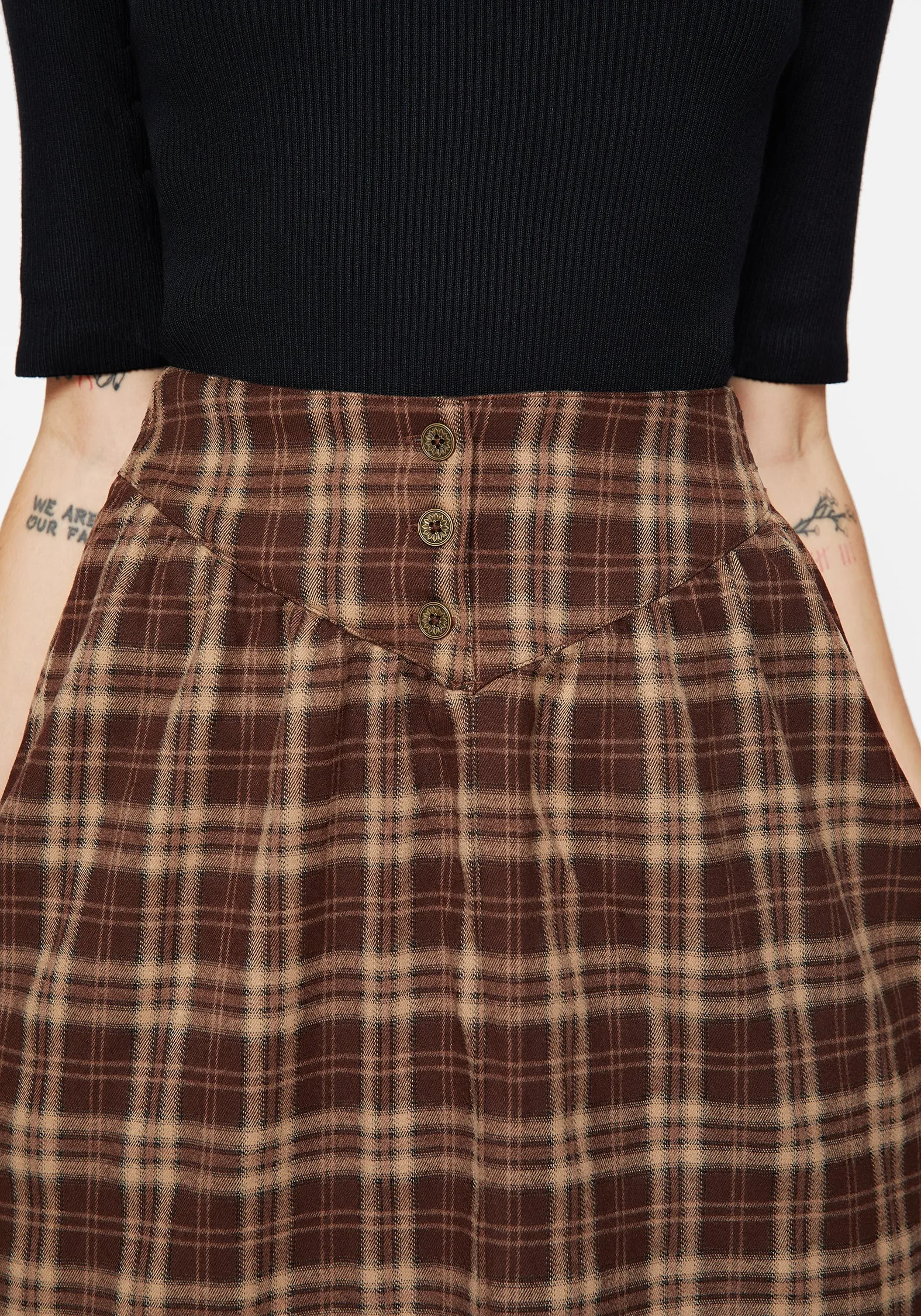 Milo Check Button Down Front Split Midi Skirt Texture Focus