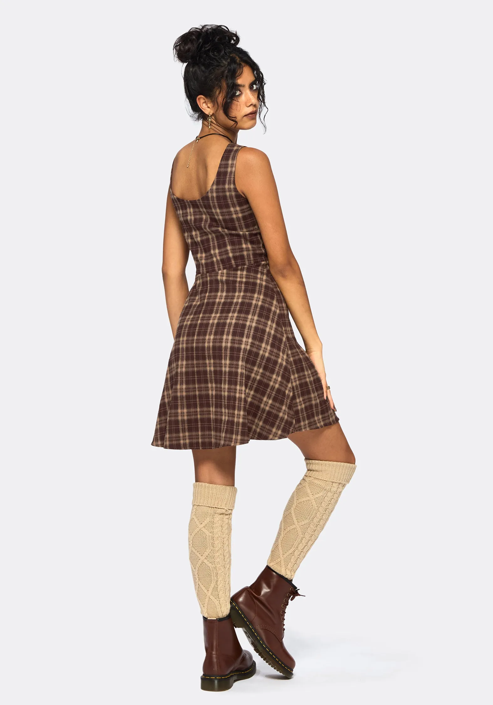 Milo Check Pinafore Mini Dress packable Empire Waist