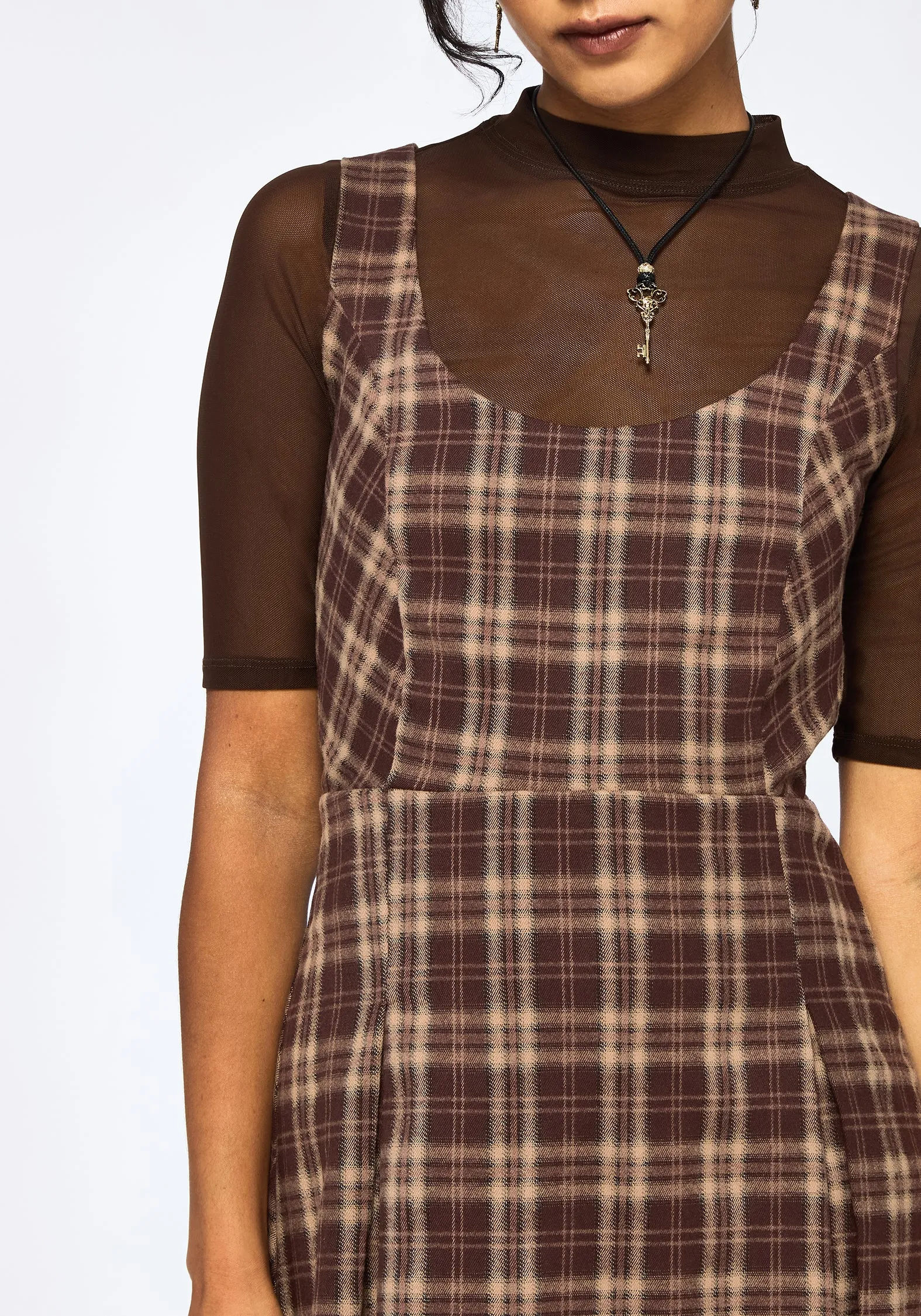 Warm Pink Milo Check Pinafore Mini Dress