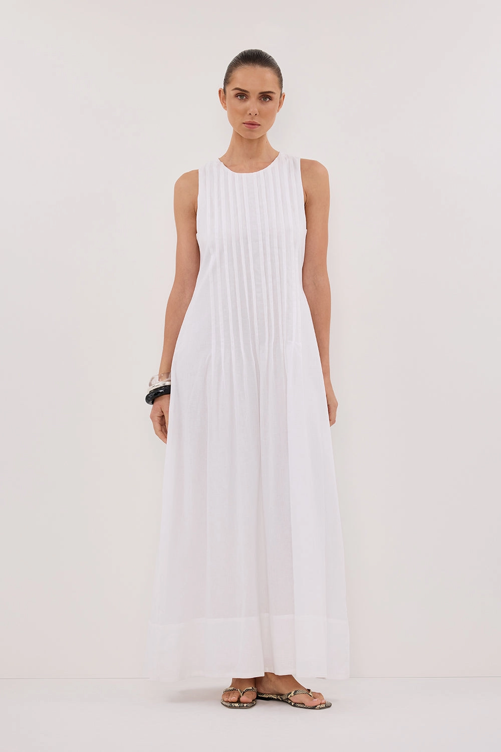 MILO WHITE LINEN BLEND MIDI DRESS Chill Design