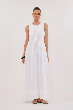 MILO WHITE LINEN BLEND MIDI DRESS confident look