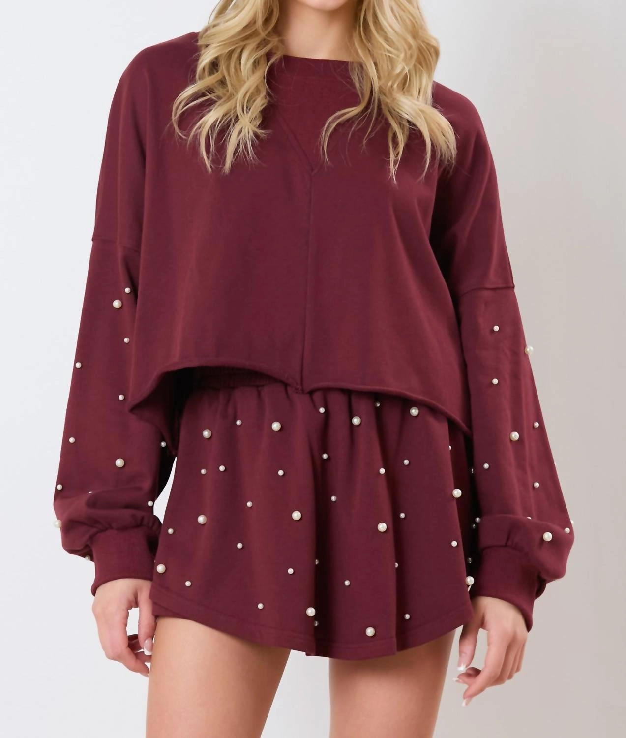 Mini Pearls Top In Burgundy Knitted Layering Seasonal Layer