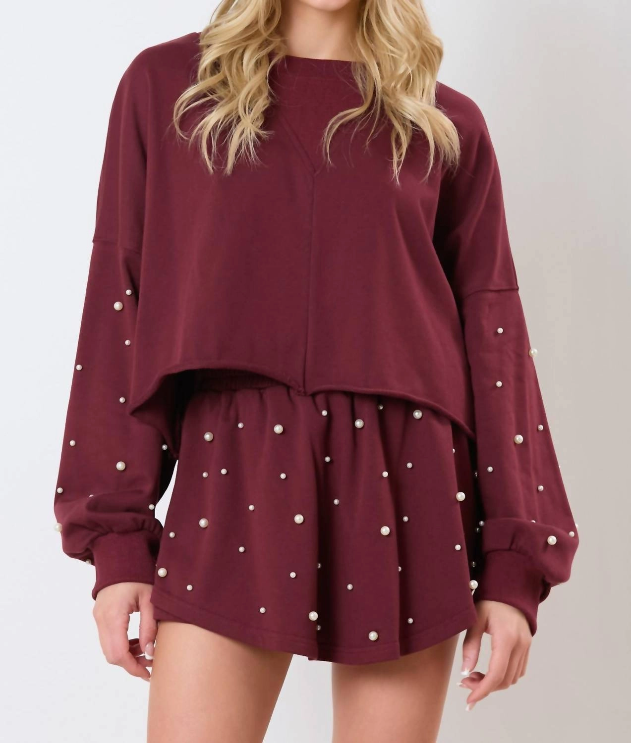 Mini Pearls Top In Burgundy Soft and Cozy Knit