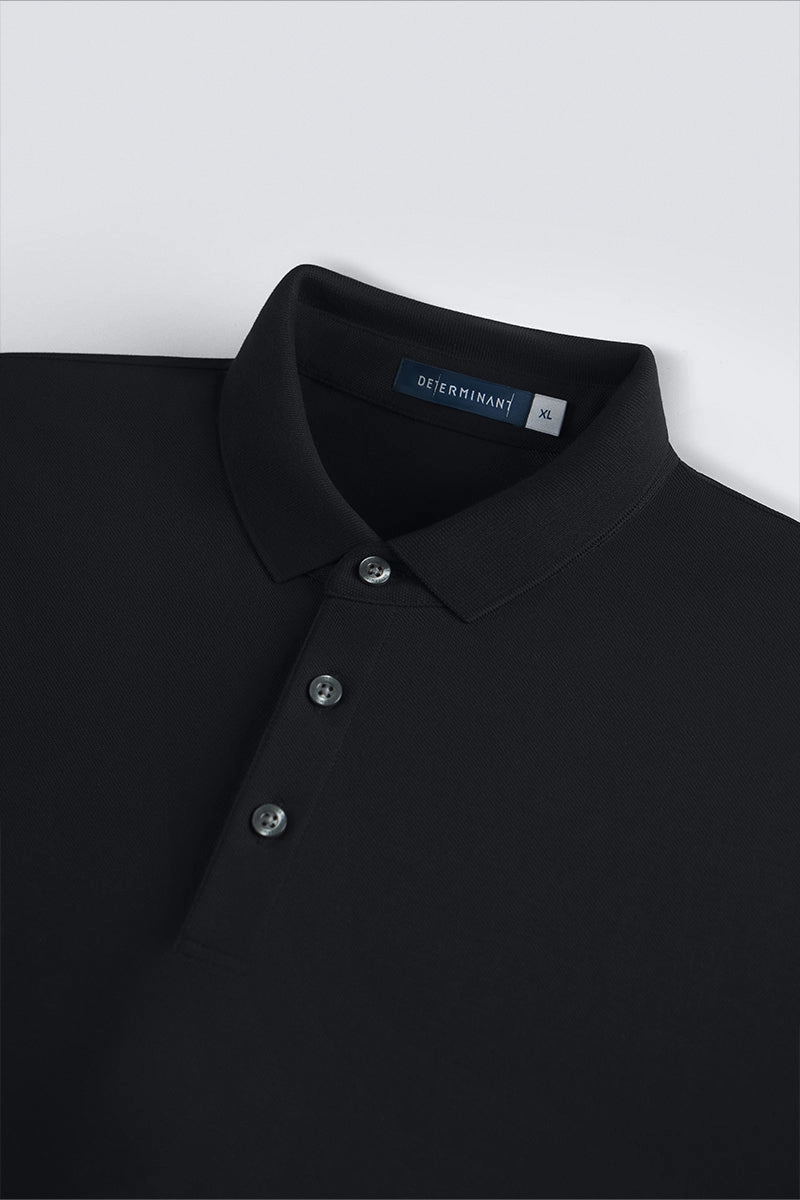 VISDRY? 3-Button Pique Polo | Black BKFD01 Comfortable Collar Sweat Resistant Lining