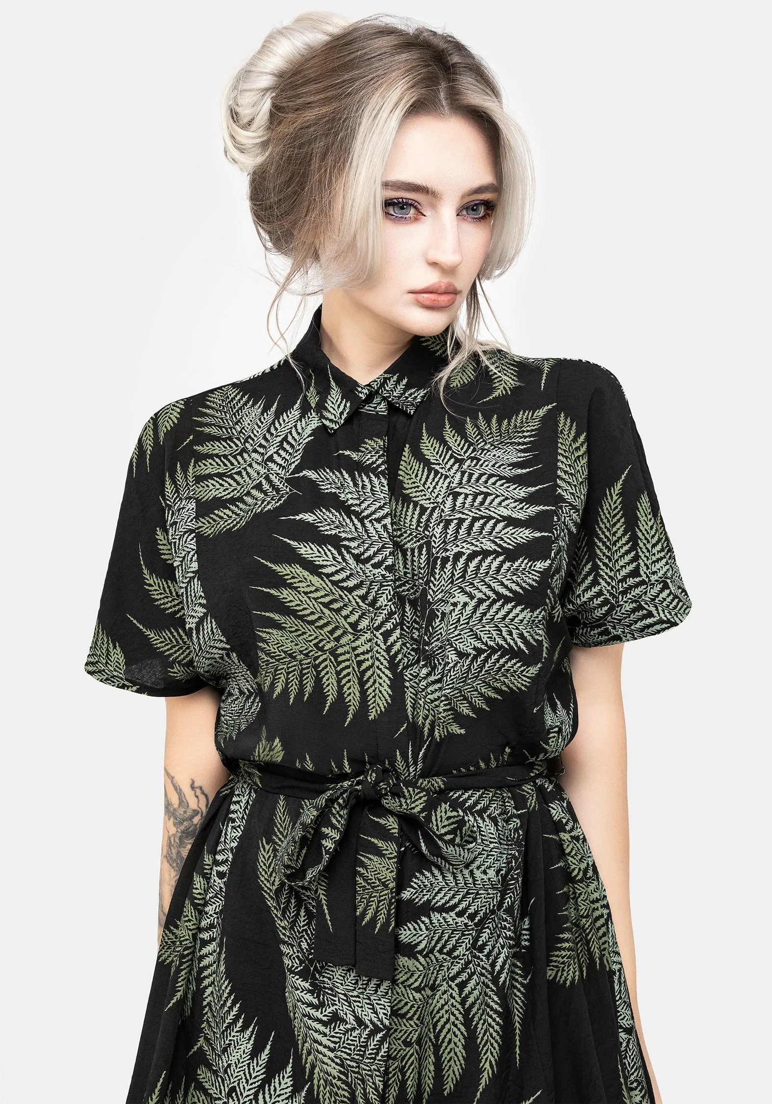 Fern Midi Shirt Dress Pure Color