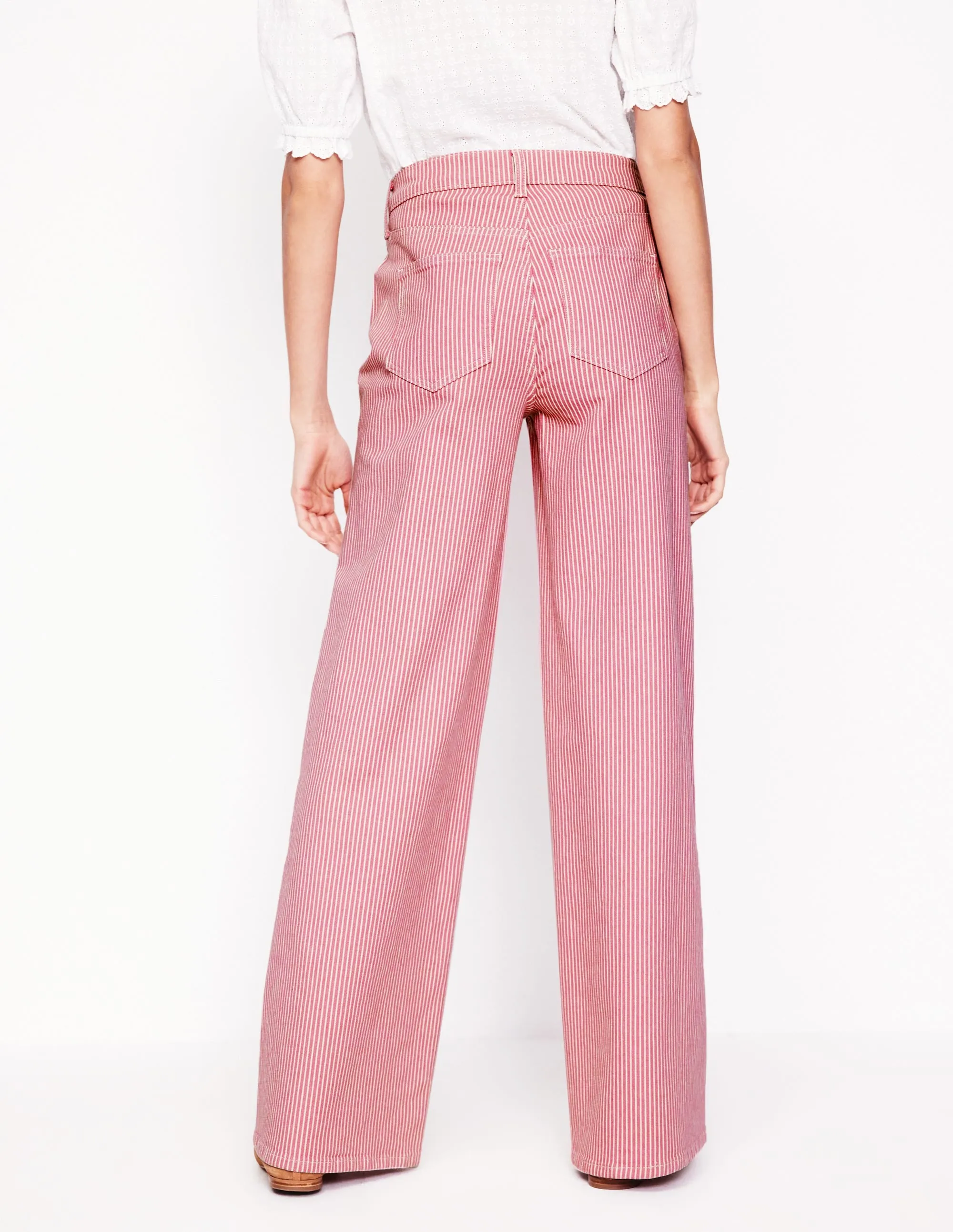 High Rise Wide Leg Jeans-Pink Stripe Clean Cut