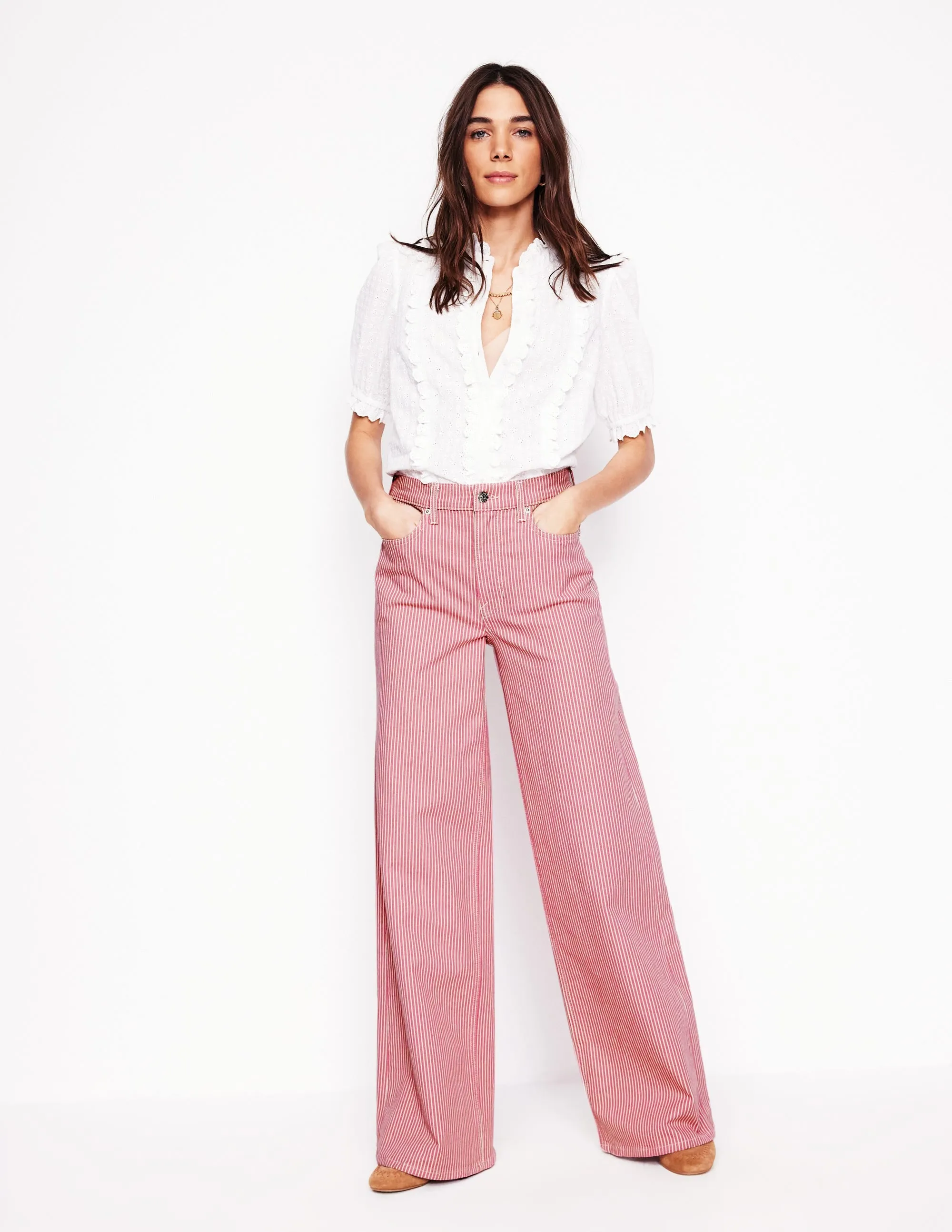Versatile Fit High Rise Wide Leg Jeans-Pink Stripe