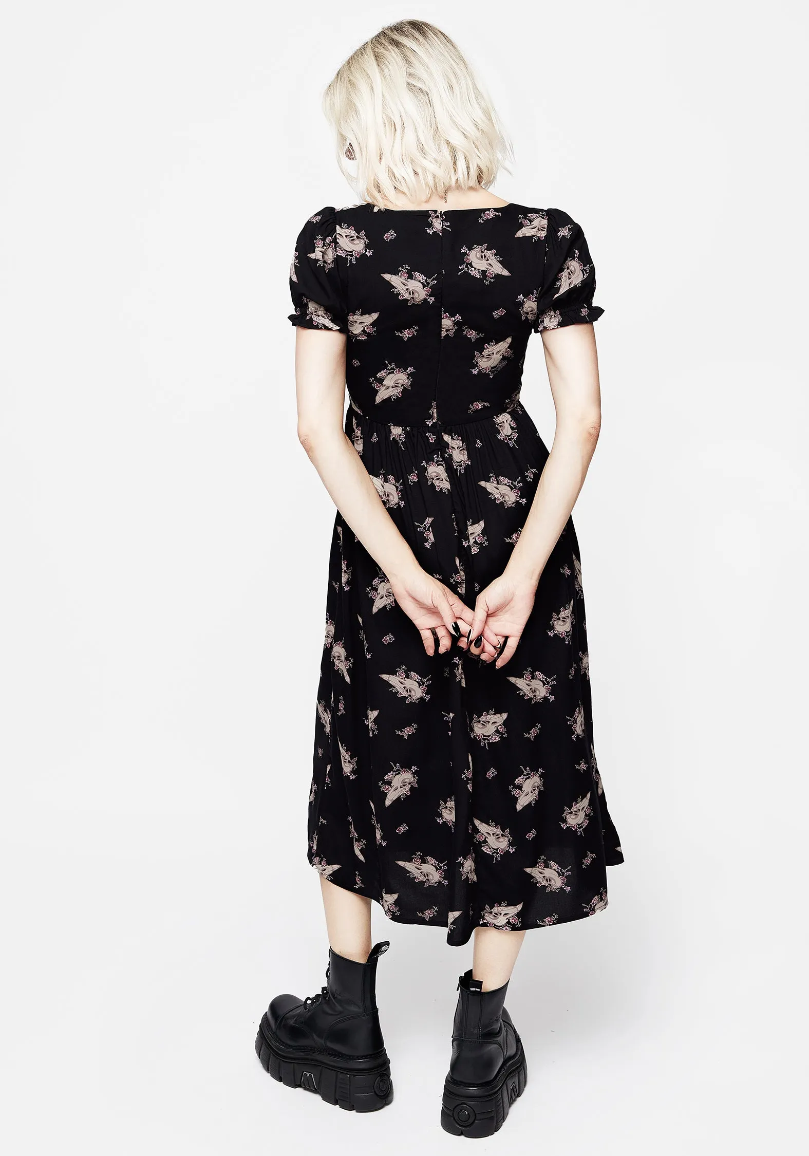 Carrion Puff Sleeve Midi Dress Lounge Cut Simple Ease