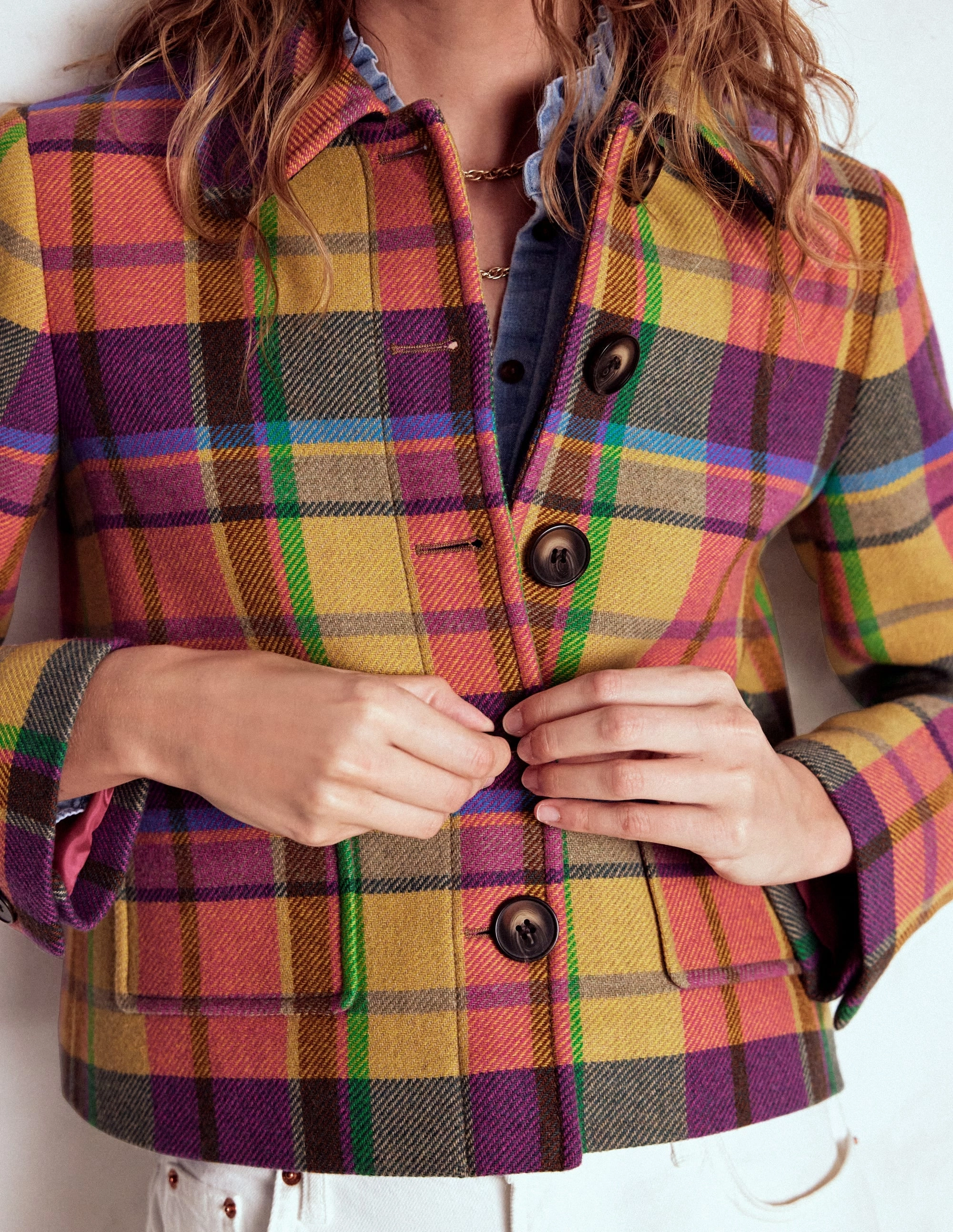 Detachable Layer Hidden Storage Compartments Knightsbridge Wool Jacket-Multi Check