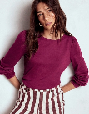 Minimalist Design Aesthetic Smocked Cuff Supersoft Top-Deep Wisteria Wrinkle resistant fabric Silicone Grip Interior