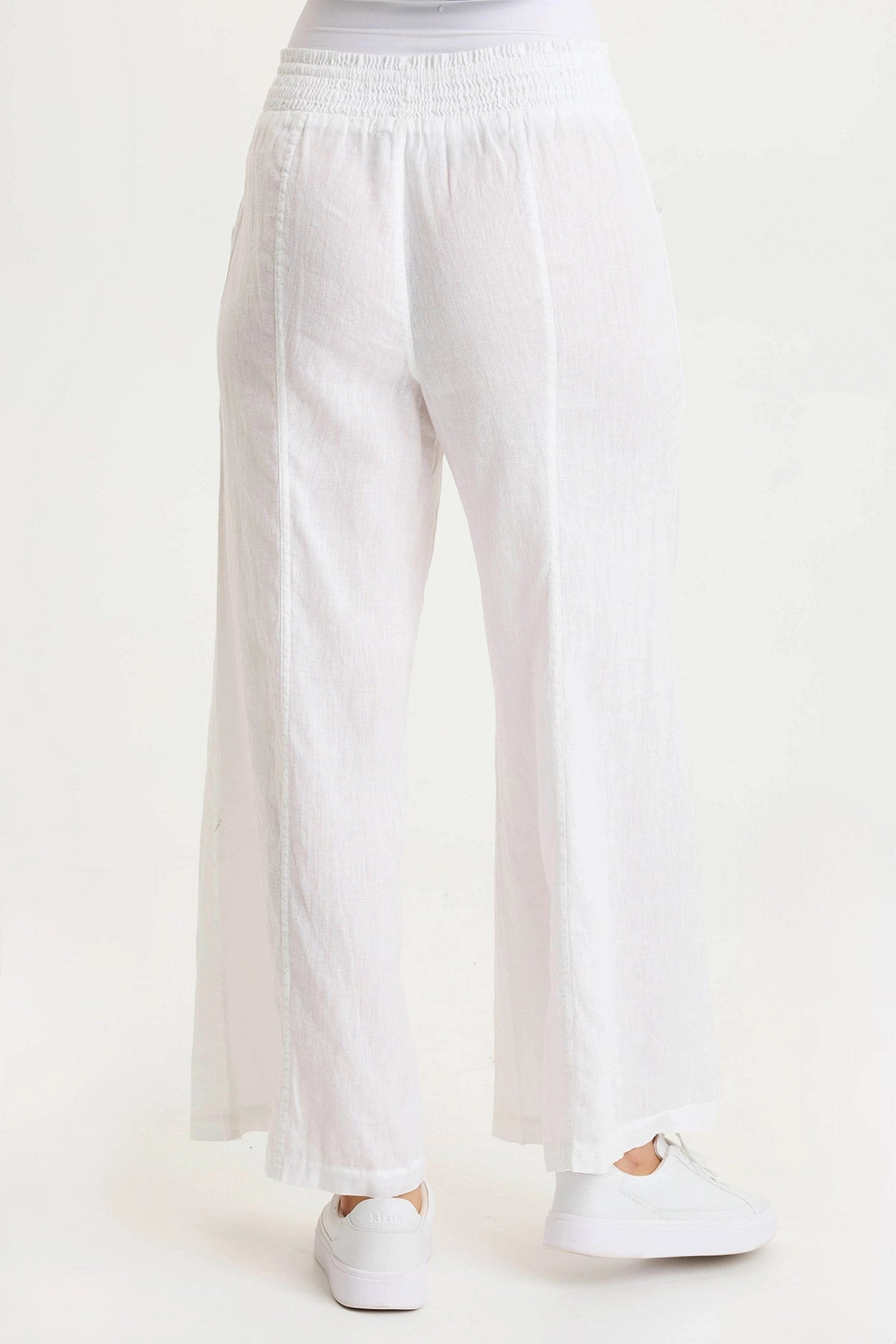 Pia Paper-Bag Waist Linen Wide Leg Pant Easy Stretch Clean Finish