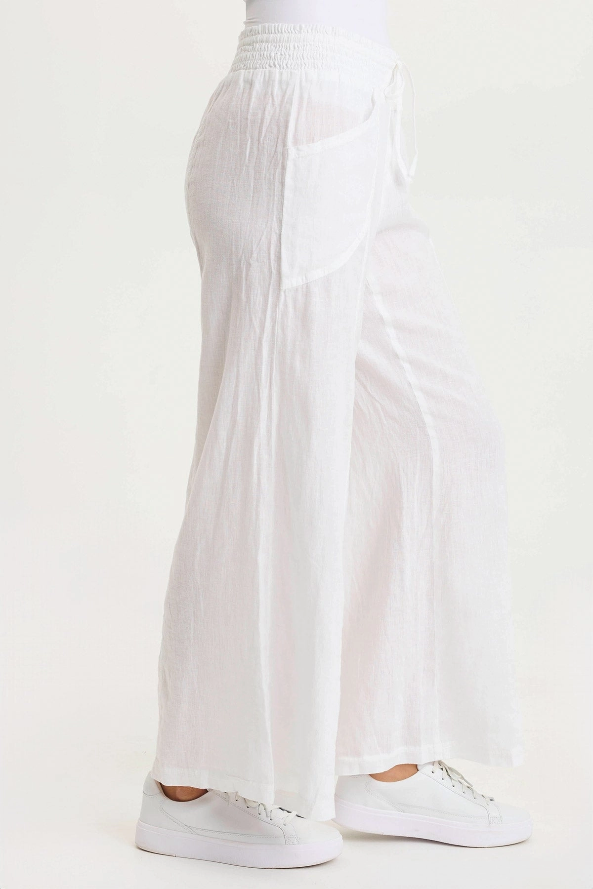 Pia Paper-Bag Waist Linen Wide Leg Pant ReinforcedBeltLoops Flattering Cut