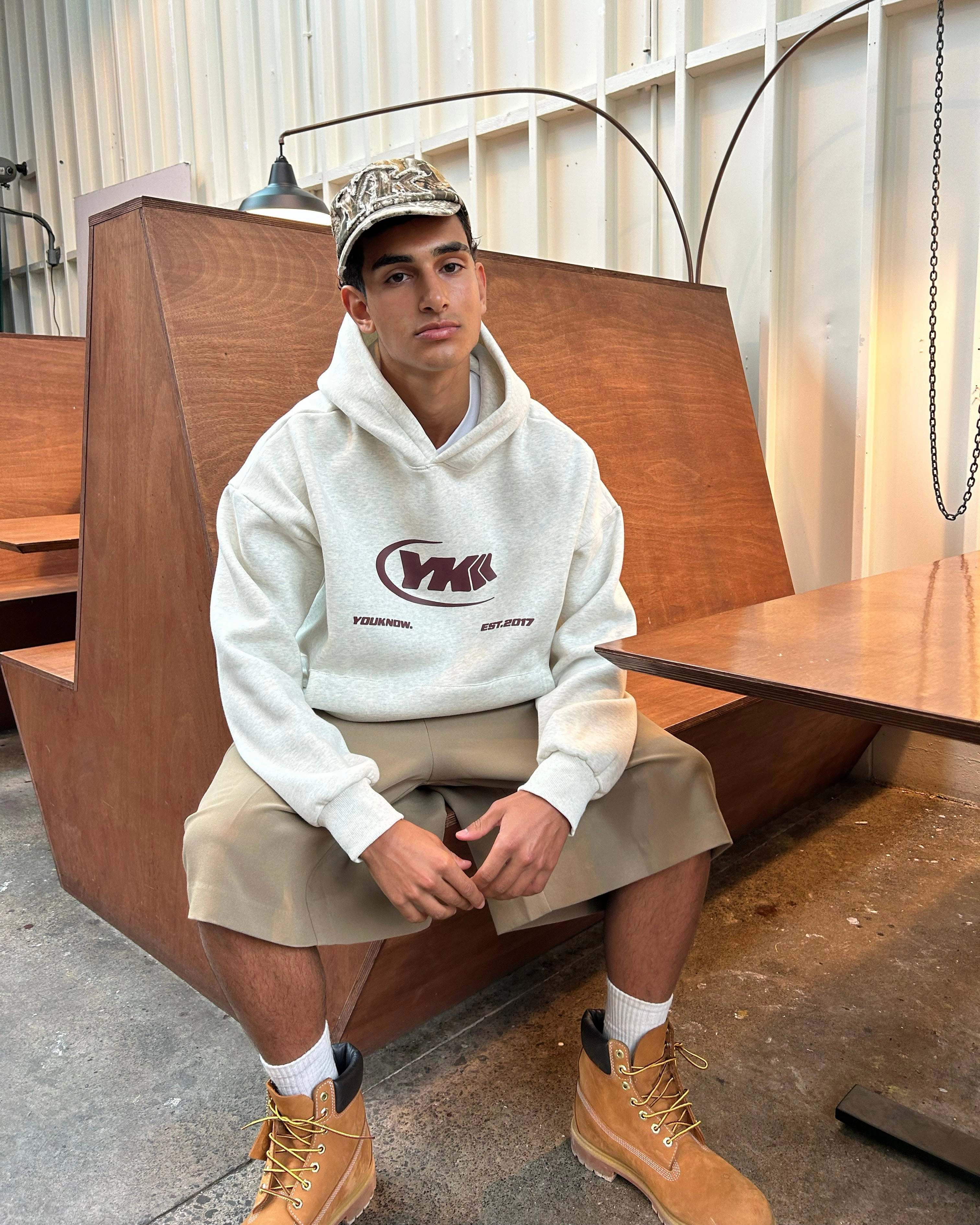 Icon Hoodie | White Marle upcycled design Faux Fur Trim