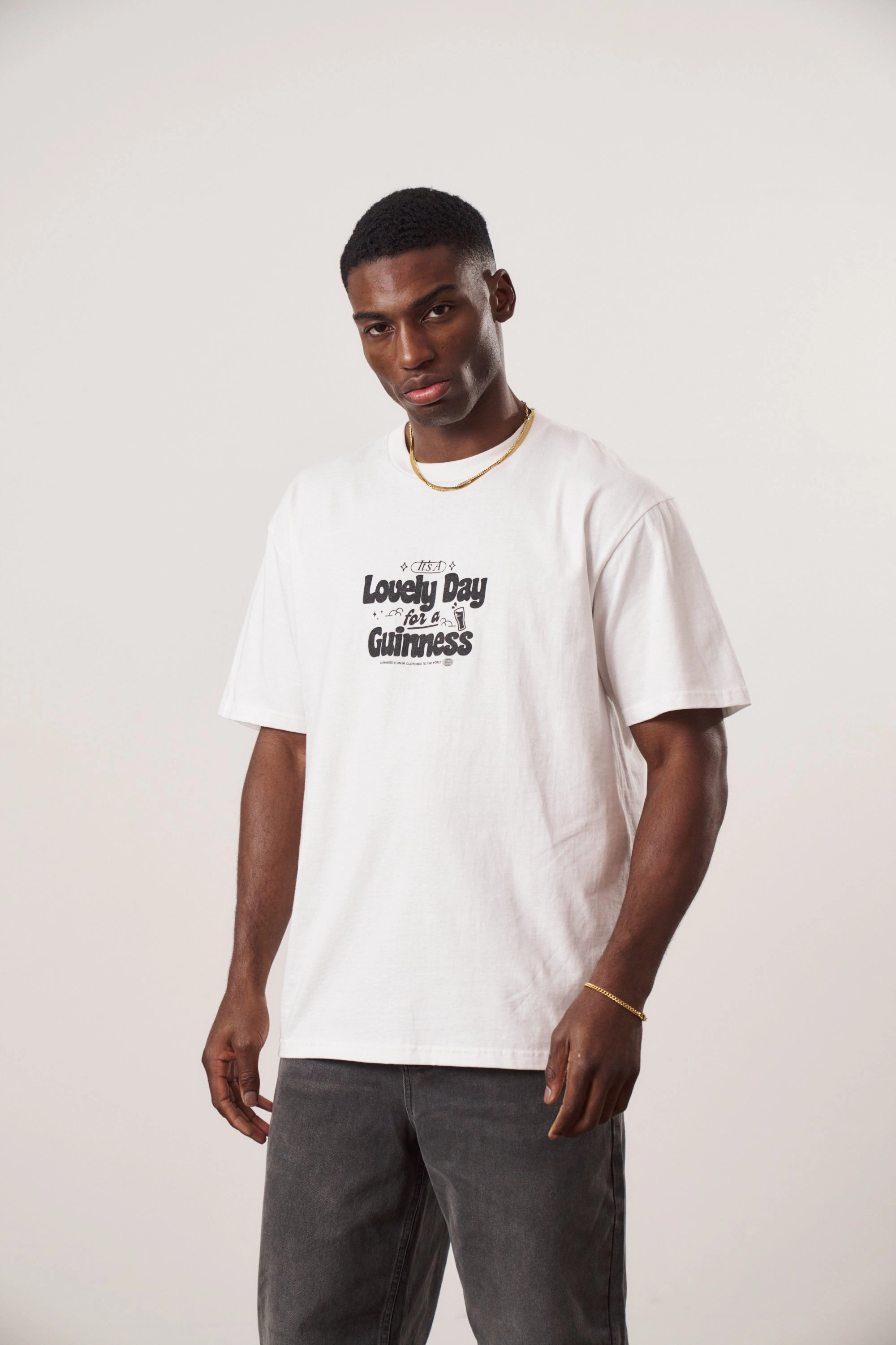 Moisture Wicking Fabric Heat Transfer Printing Guinness x UN:IK 'Worldwide' Tee - White
