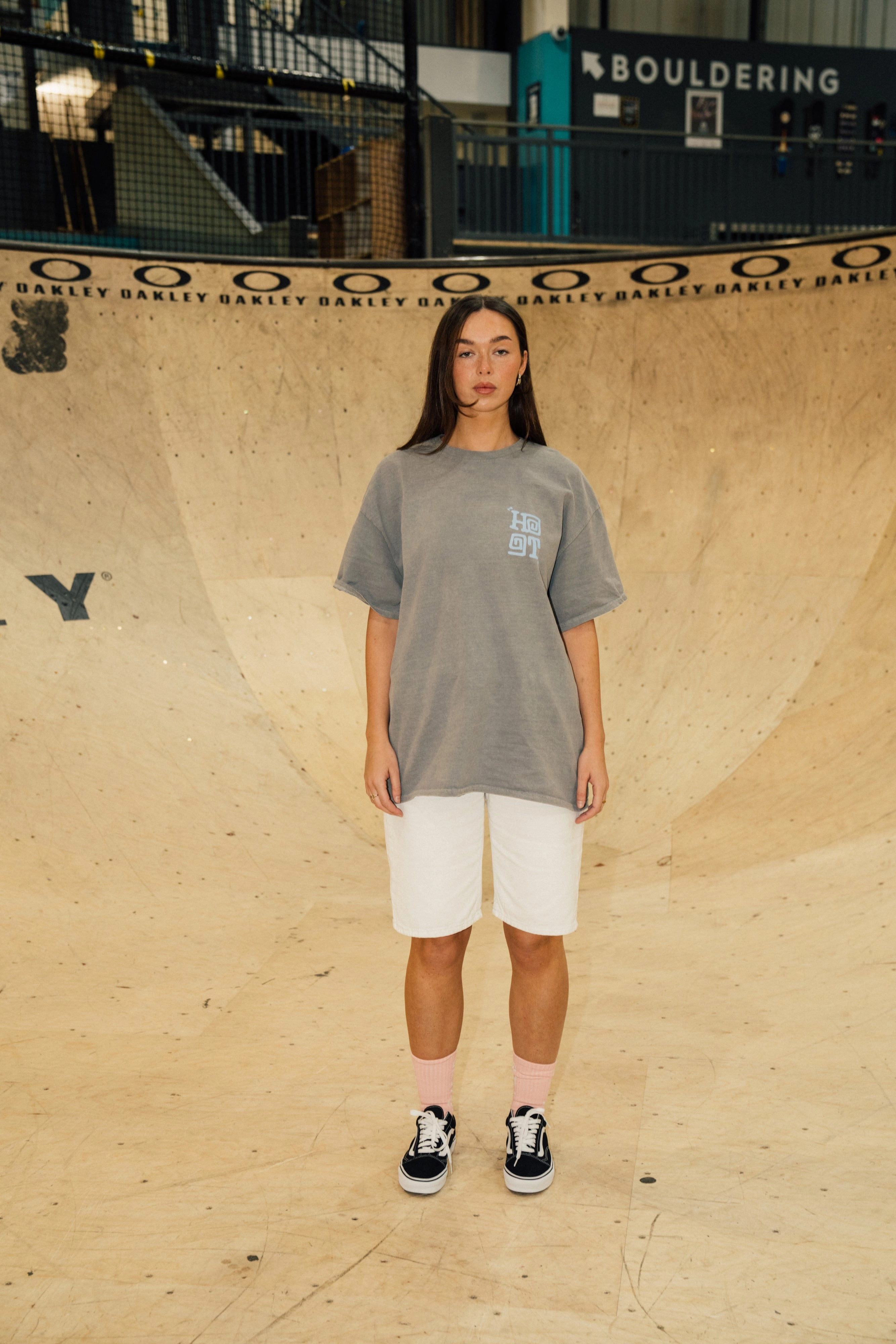 All-day Comfort Embroidered HAVE A GD TRIP 'Head Over Heels' Vintage Washed Tee - Dark Grey