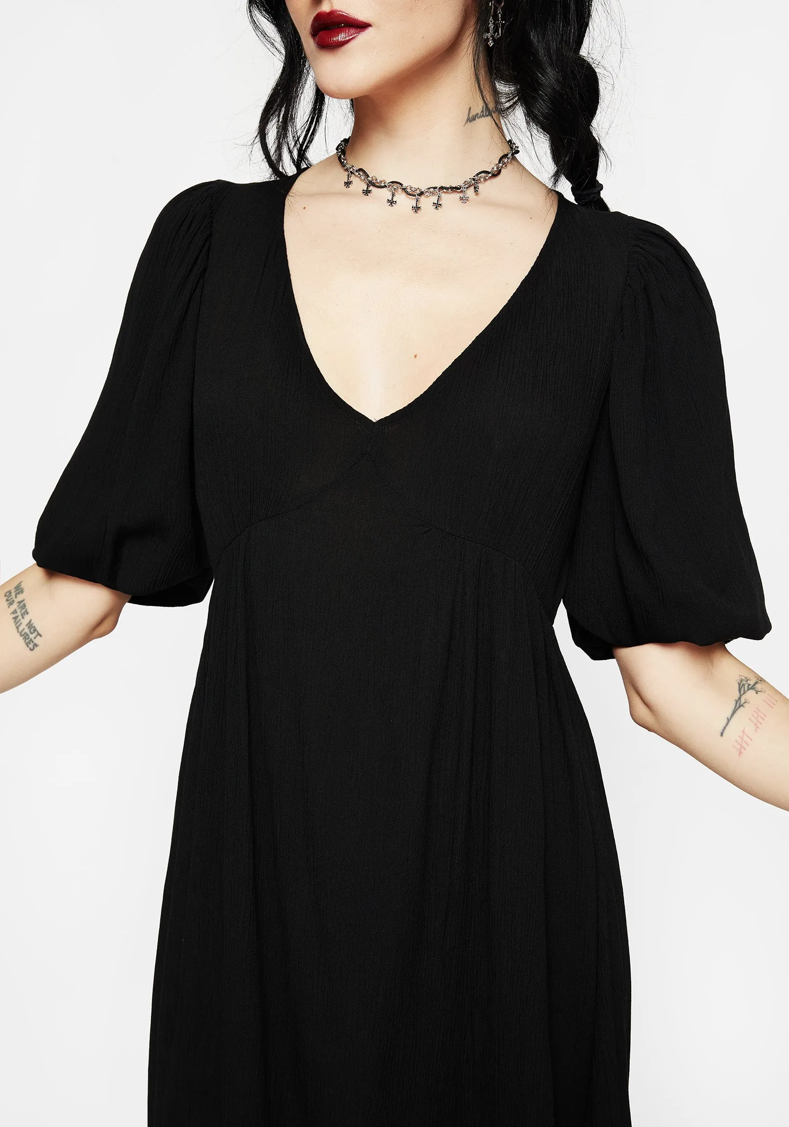 Mirage Lace Insert Puff Sleeve Maxi Dress Seasonal Layering Romantic Style