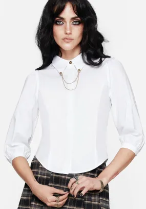 Mire Button Up Puff Sleeve Chain Collared Shirt Wrinkle Resistant