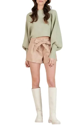 Misha Cropped Ribbed-Knit Sweater In Moss Stylish Warmth Comfy Vibe