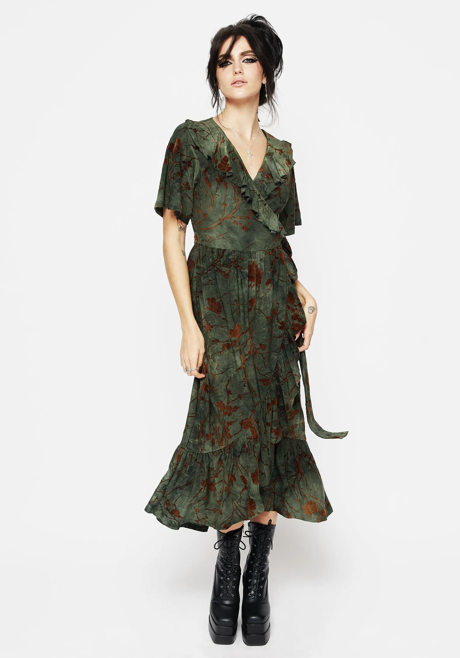 Witchfire Ruffle Midaxi Wrap Dress Floral design