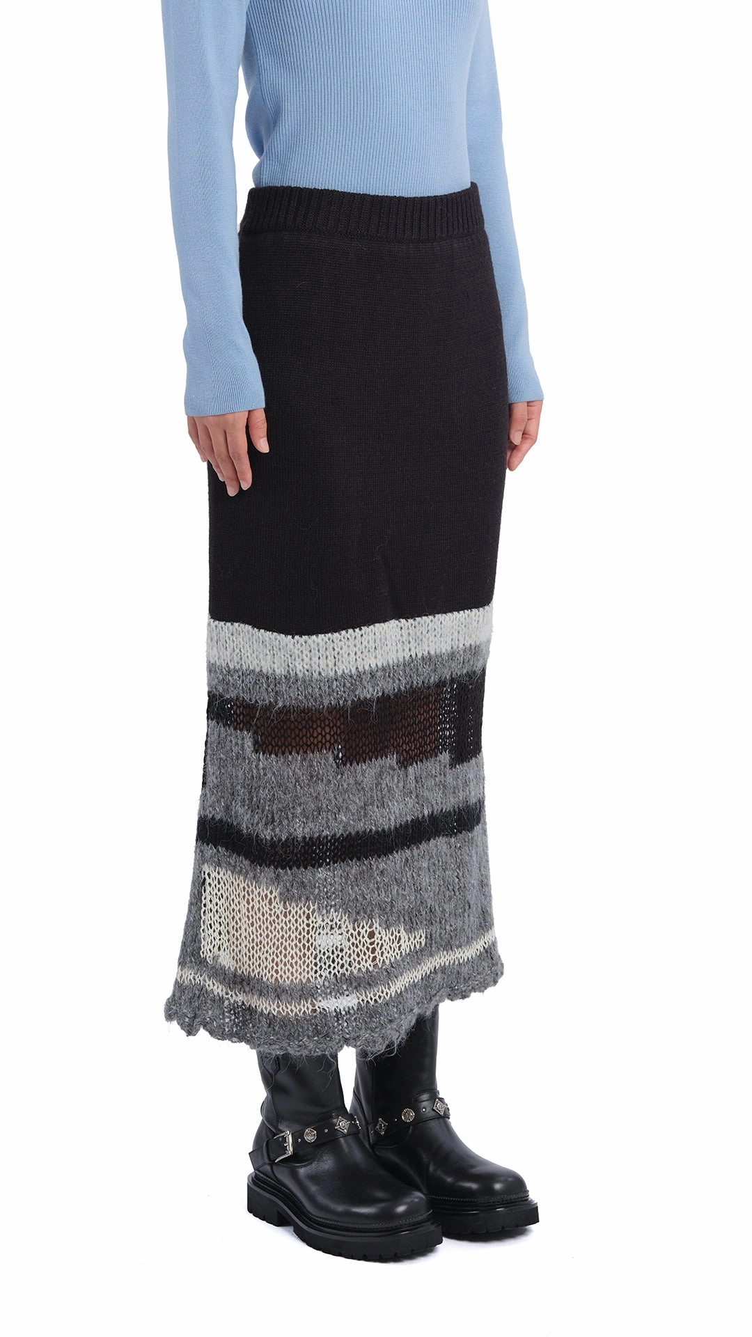 High Rise Mix Yarn Knit Skirt
